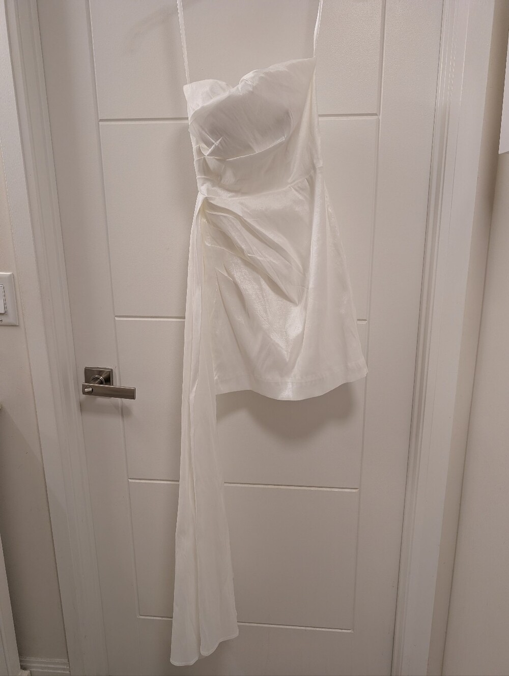 White Strapless Mini Dress with Draped Sash